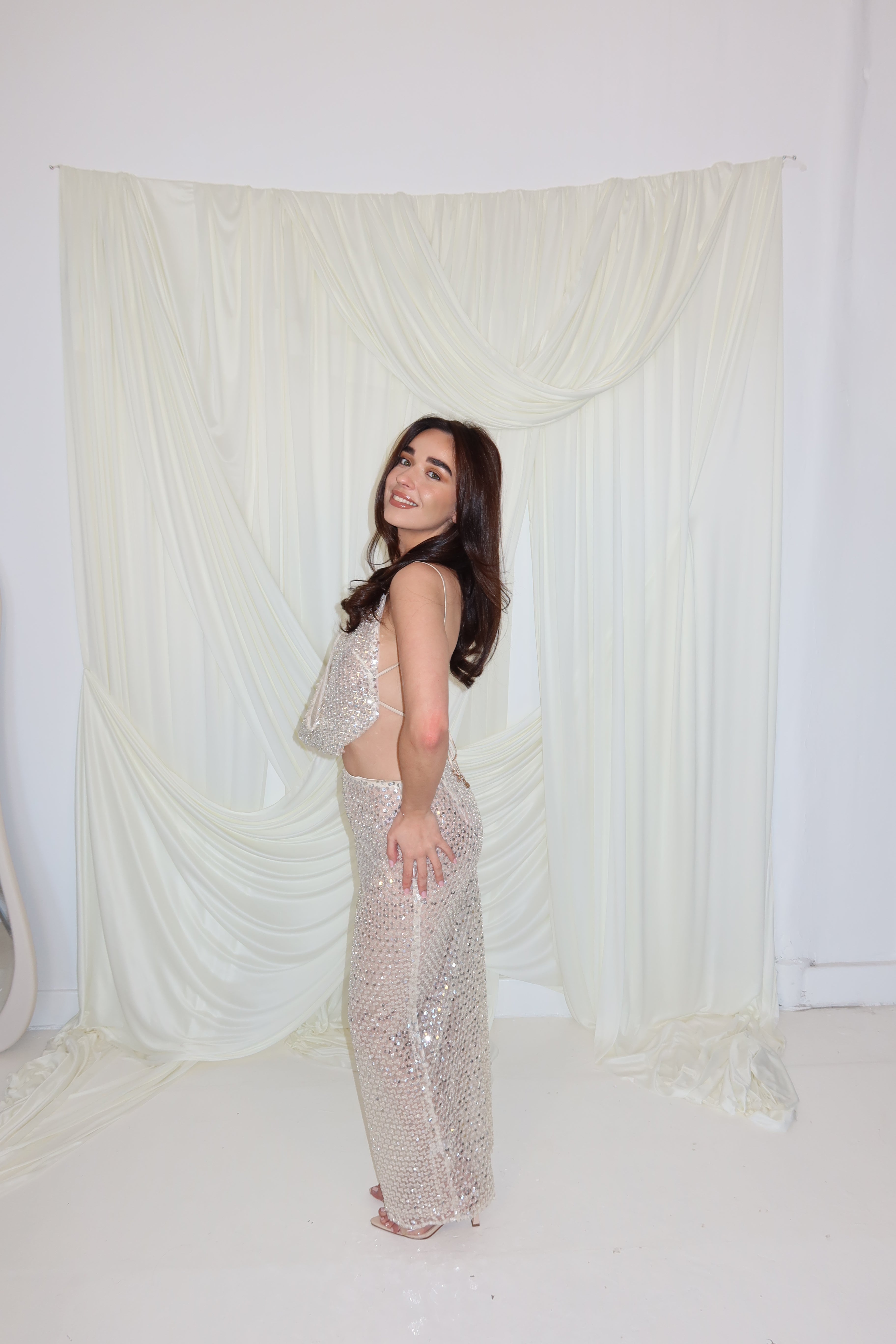 Sydney Lane Crystal Quartz Draped Top and Maxi Skirt