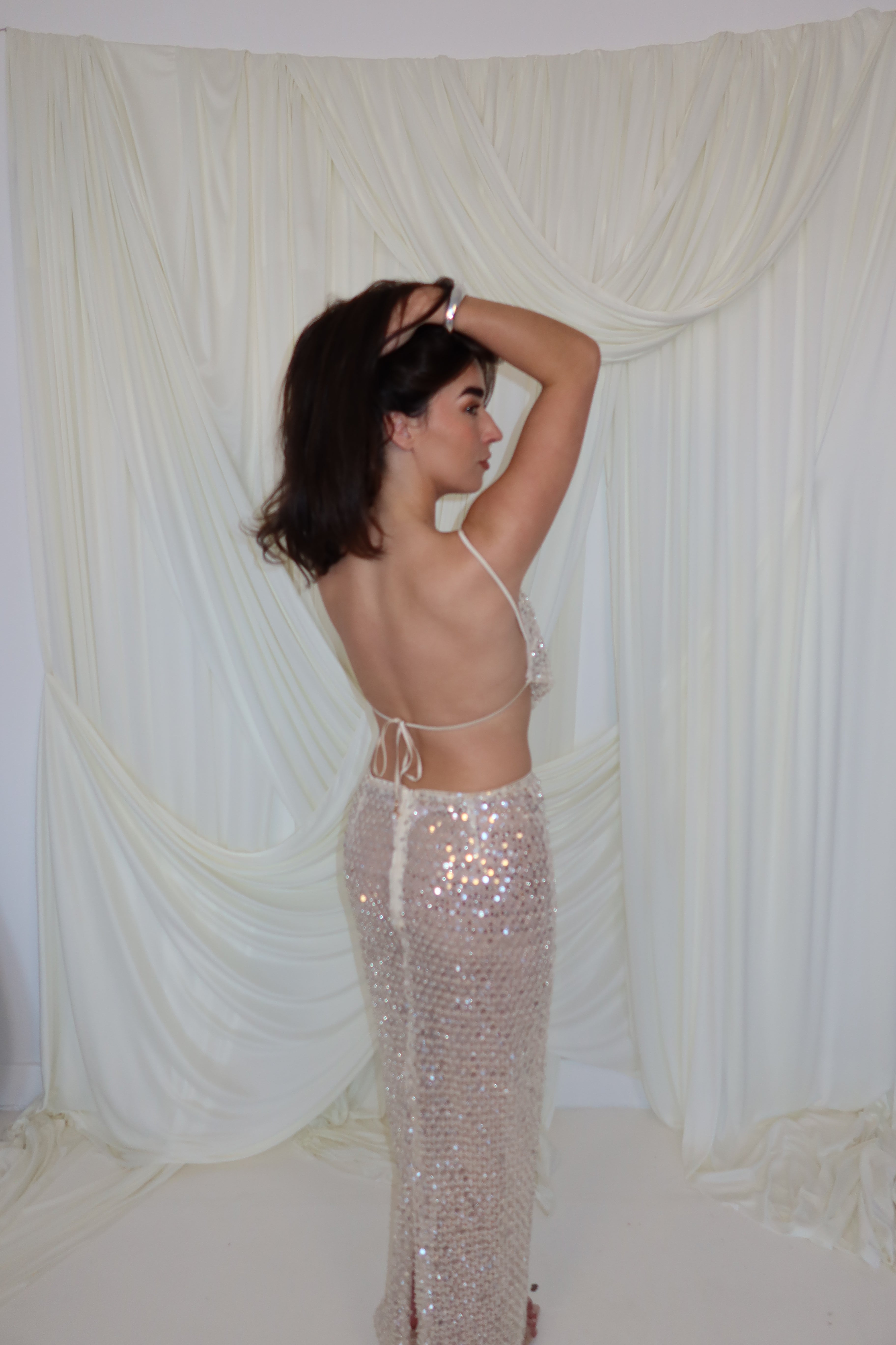 Sydney Lane Crystal Quartz Draped Top and Maxi Skirt